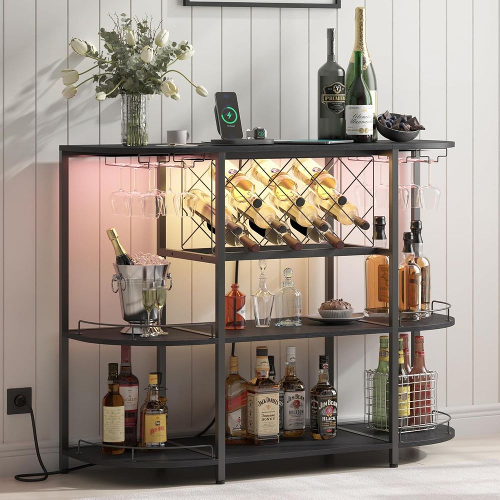 Wine & Beer Shop - Black 3-Tier Coffee Table with Wine