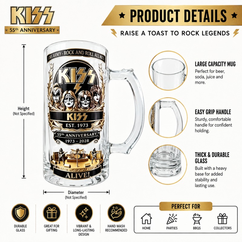 Beer Mug Handled - 55th Anniversary KISS Rock Band Beer