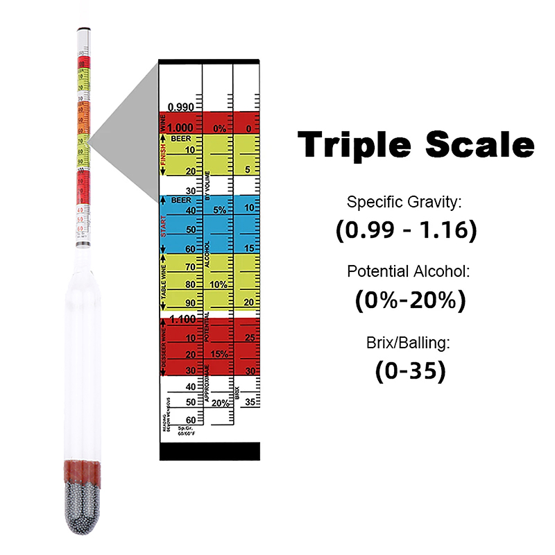 Wine Beer And Cider - Triple Scale Hydrometer For Home Brew